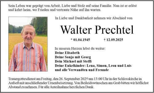 Traueranzeige für eine Urnenbeisetzung am Friedhof in Aufseß