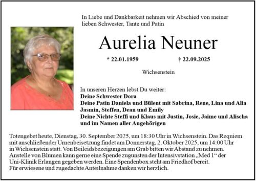Traueranzeige für eine Feuerbestattung am Friedhof in Wichsenstein